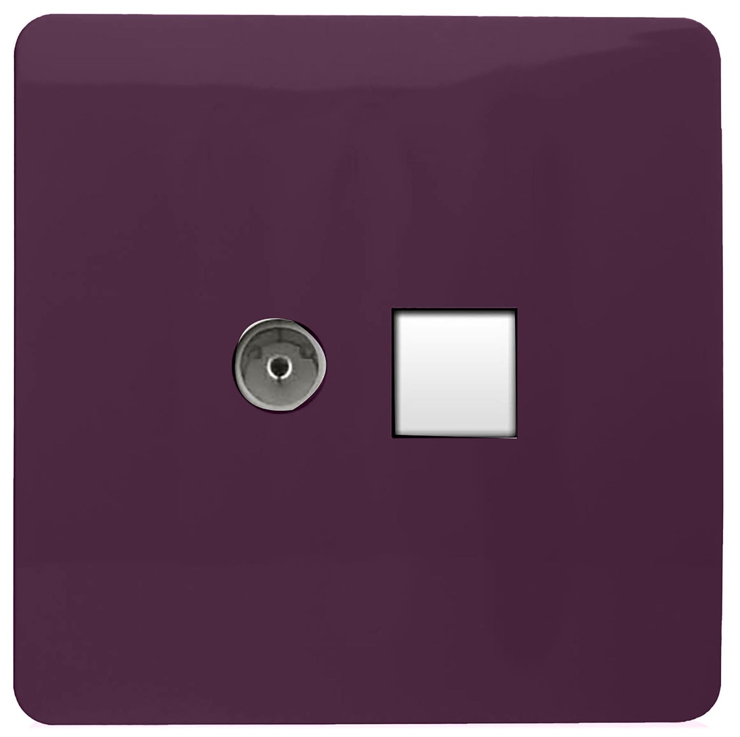 Trendi Artistic Modern Glossy Tactile TV Co-axial Socket + Telephone Socket Plum