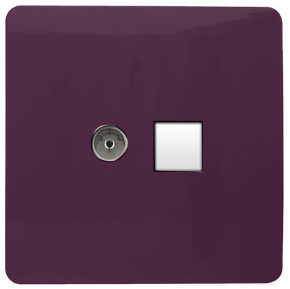Trendi Artistic Modern Glossy Tactile TV Co-axial Socket + Telephone Socket Plum