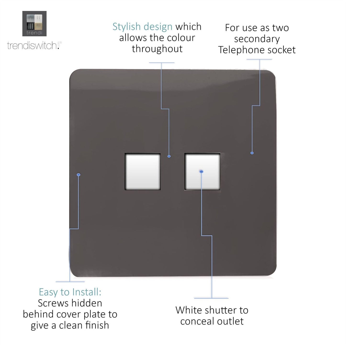 Trendi Artistic Modern Glossy Tactile 2 Gang Telephone Socket Dark Brown