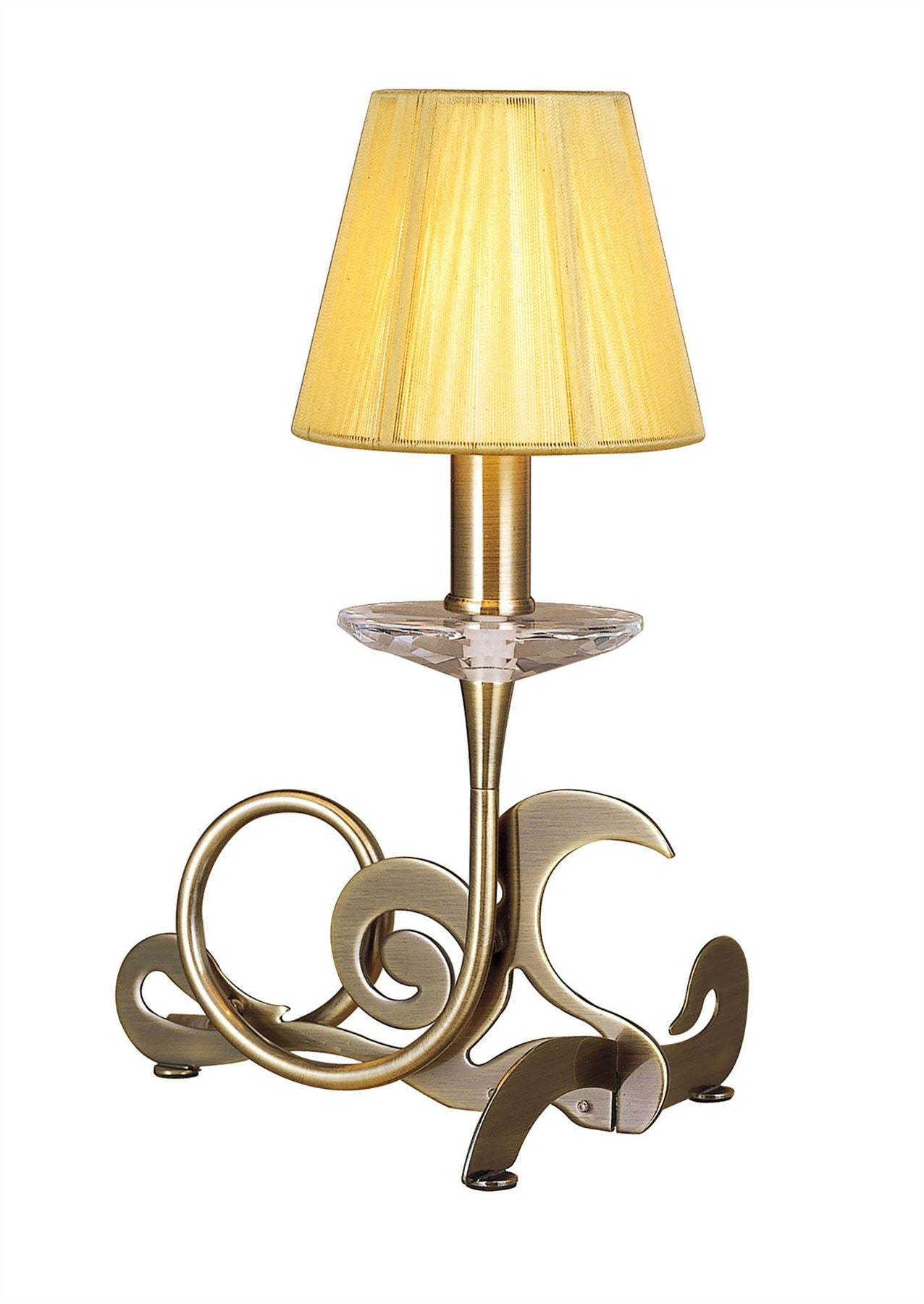 Mantra Acanto Table Lamp 1 Light E14, Antique Brass with Amber Cream Shade