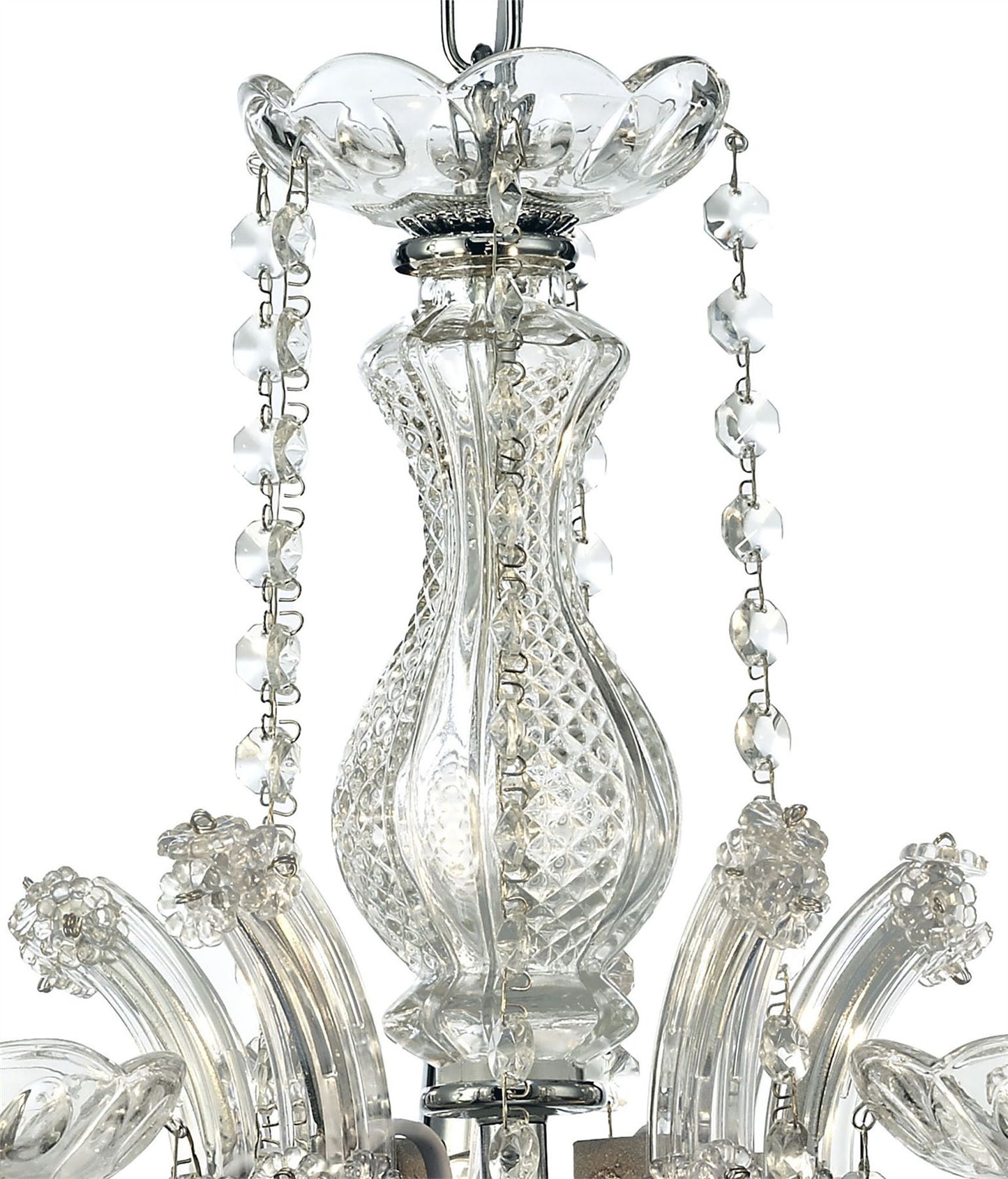 Deco Gabrielle Chandelier with Glass Sconce & Glass Droplets 5 Light E14 Polished Chrome Finish