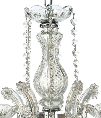 Deco Gabrielle Chandelier with Glass Sconce & Glass Droplets 5 Light E14 Polished Chrome Finish