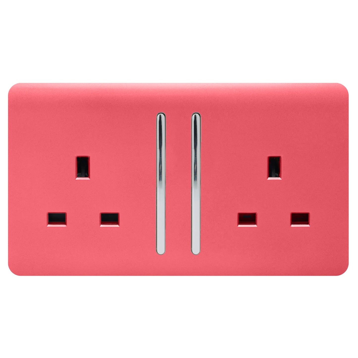 Trendi 2 Gang Artistic Modern Glossy 13 Amp Switched Tactile Plug Socket Strawberry (5 Pack)