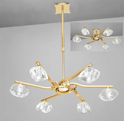 Mantra Alfa 63cm Telescopic Convertible To Semi Flush 6 Light G9, French Gold