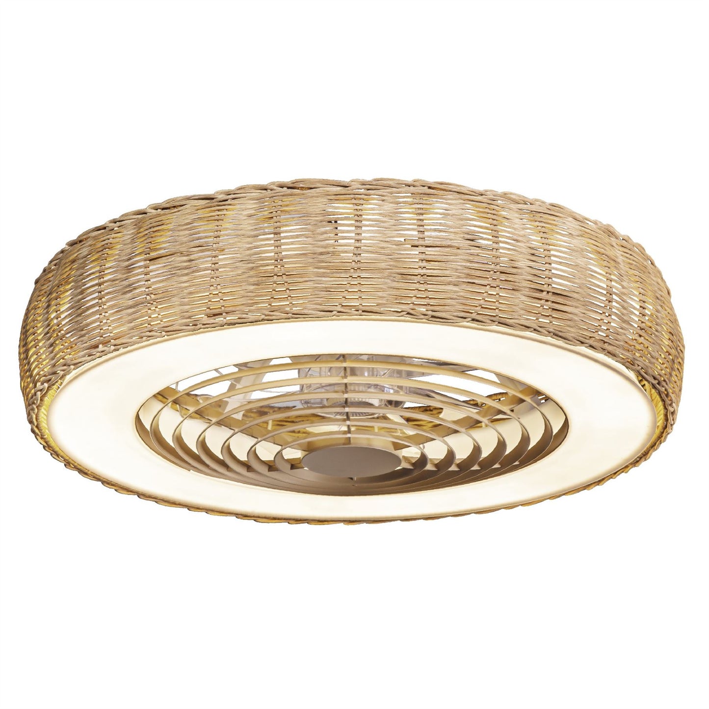 Kilimanjaro 65cm 70W LED Dimmable Ceiling Light With 35W DC Reversible Fan c/w Remote Control, 4200lm, Beige Rattan, 5yrs Wrnty