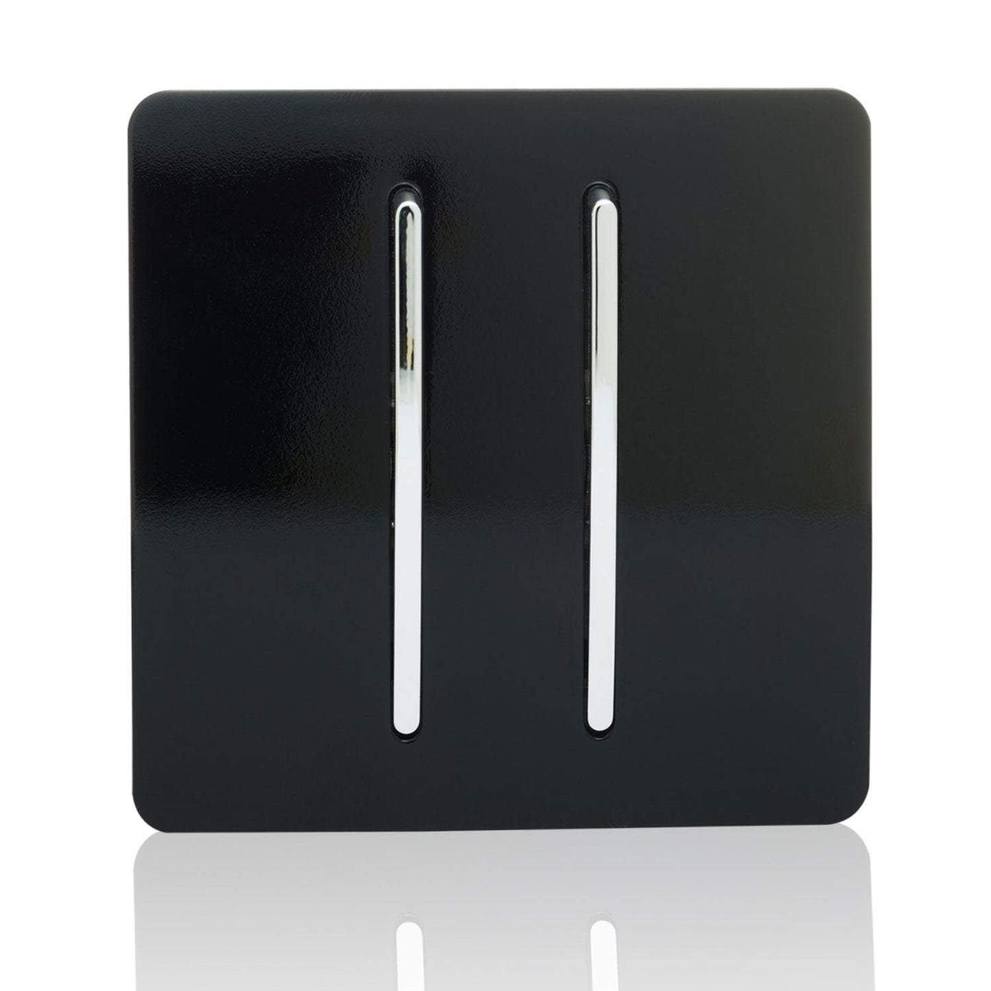 Trendi 2 Gang 2 Way 240V Screwless Artistic Modern Glossy 10 Amp Chrome Rocker Electrical Wall Light Switch in Piano Black (2 pack)