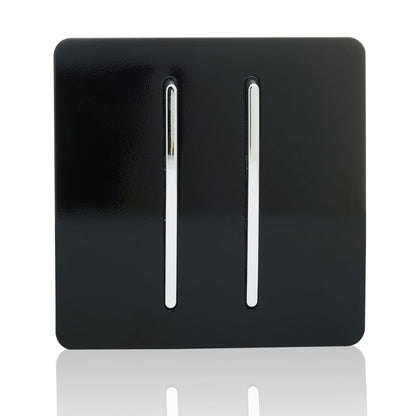 Trendi 2 Gang 2 Way 240V Screwless Artistic Modern Glossy 10 Amp Chrome Rocker Electrical Wall Light Switch in Piano Black (2 pack)