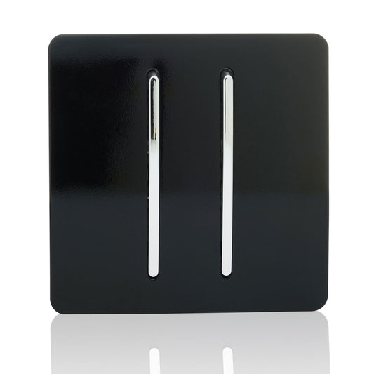 Trendi 2 Gang 2 Way 240V Screwless Artistic Modern Glossy 10 Amp Chrome Rocker Electrical Wall Light Switch in Piano Black (2 pack)