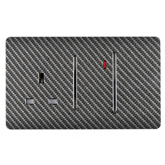 Trendi Switch 45 Amp Modern Designer Cooker Switch & 13 Amp Plug Socket with Neon in Carbon Fibre