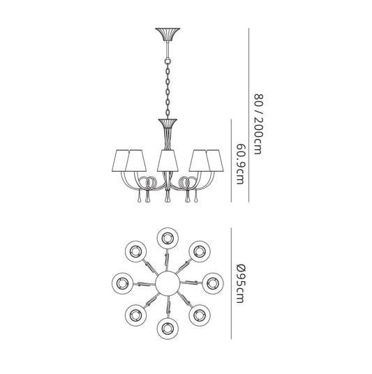 Mantra M6207 Paola Pendant 95cm Round, 8 x E14 (Max 40W), Silver Painting, Black Shades
