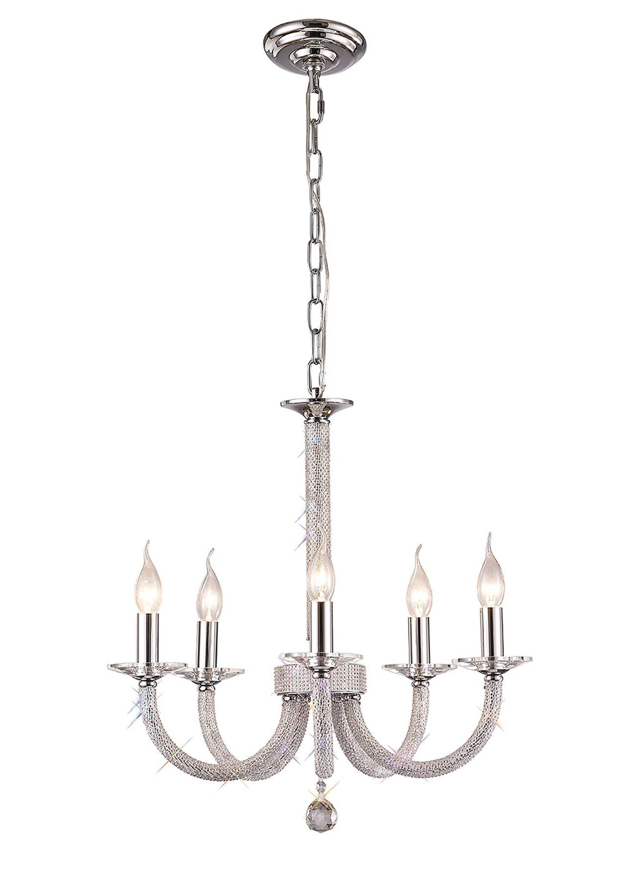 Diyas Elena 56cm  5 Light E14 Polished Chrome/Crystal Ceiling Pendant Light Fitting