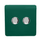 Trendi 2 Gang 2 Way 240V 100w LED Dimmer Screwless Raised Front Plate Plastic Artistic Modern Glossy 10 Amp Chrome Single Electrical Wall Light Switch in Dark Forest Green - ART-2LDMDG