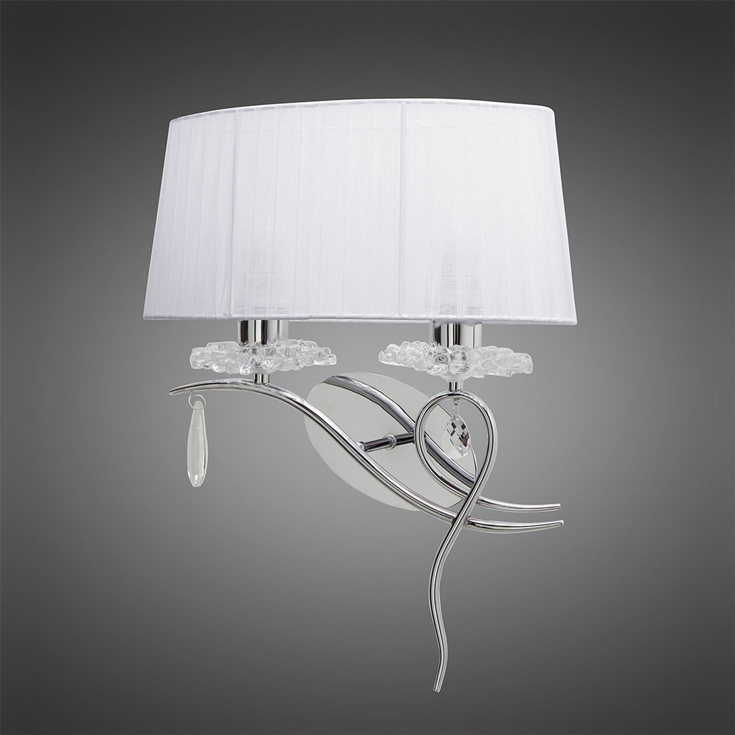 Mantra Louise Wall Light Left 2 Light E27 with White Shade Polished Chrome/Clear Crystal