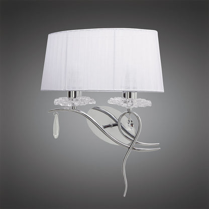 Mantra Louise Wall Light Left 2 Light E27 with White Shade Polished Chrome/Clear Crystal