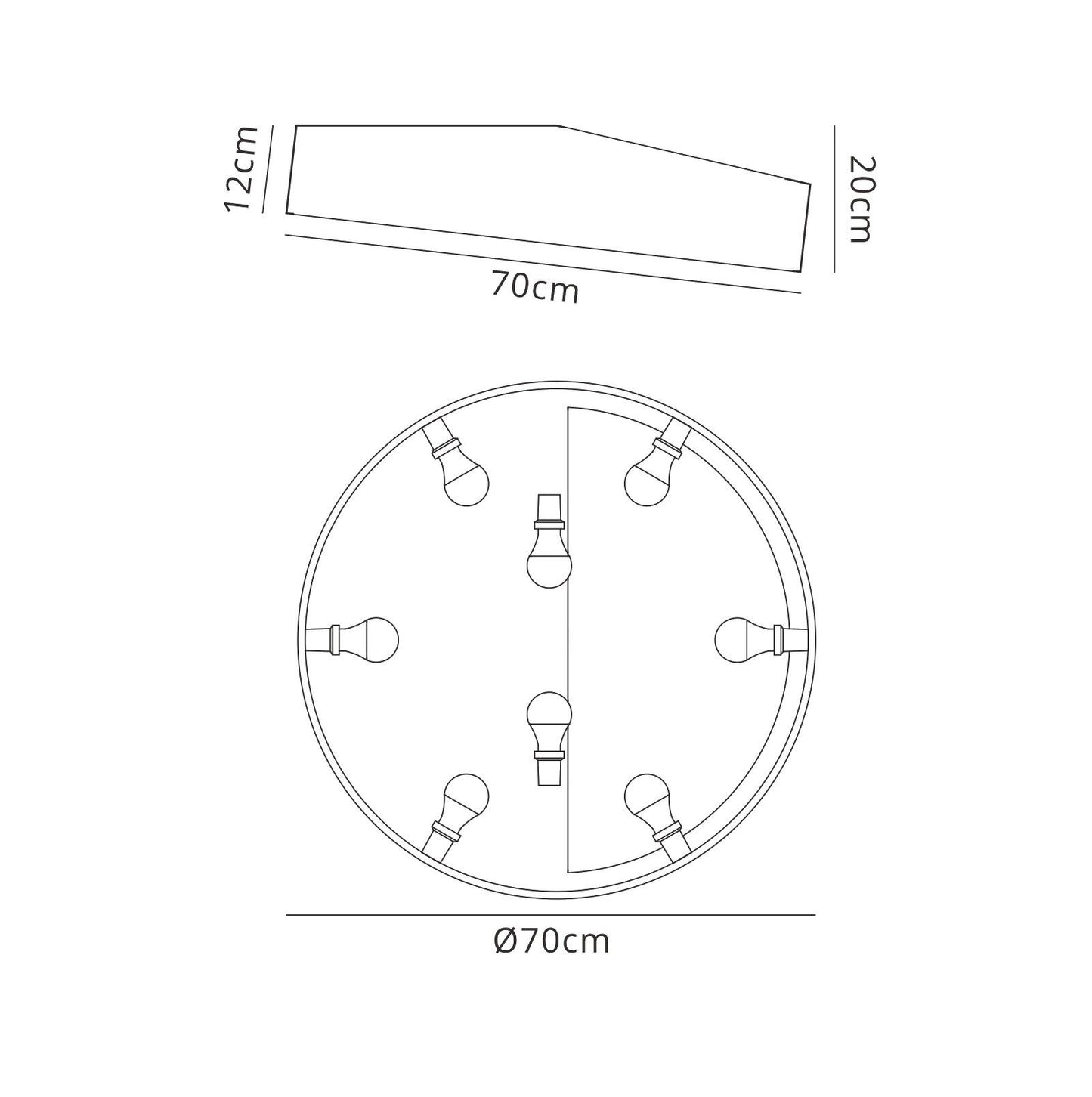 Mantra M6164 Mini Ceiling 70cm Round, 8 x E27 (Max 20W), White - M6164 Ceiling