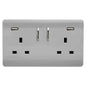 Trendi 2 Gang Artistic Modern Glossy 13 Amp 2 x 3.1mA USB Switched Plug Socket Steel