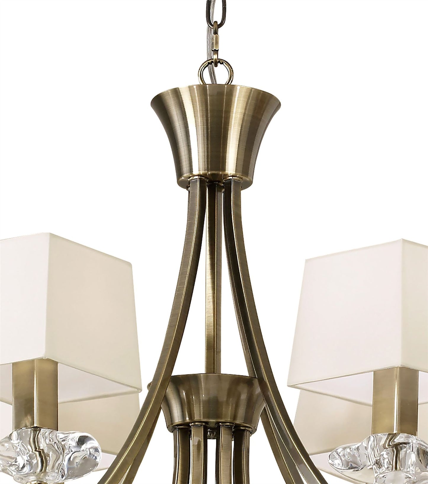 Mantra Akira 90cm Pendant 2 Tier 12 Light E14, Antique Brass with Cream Shades
