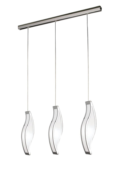Mantra Sintesys GU10 Sintesys Linear Pendant 3 Drop GU10 3 Light Bar Polished Chrome, CFL Lamps INCLUDED