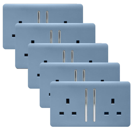 Trendi 2 Gang Artistic Modern Glossy 13 Amp Switched Tactile Plug Socket Sky (5 Pack)