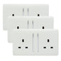 Trendi 2 Gang Artistic Modern Glossy 13 Amp Switched Tactile Plug Socket White (3 Pack)