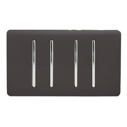 Trendi Artistic Modern Glossy 4 Gang 2 Way Rocker Double Plate Tactile Light Switch Dark Brown