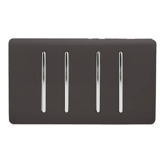 Trendi Artistic Modern Glossy 4 Gang 2 Way Rocker Double Plate Tactile Light Switch Dark Brown