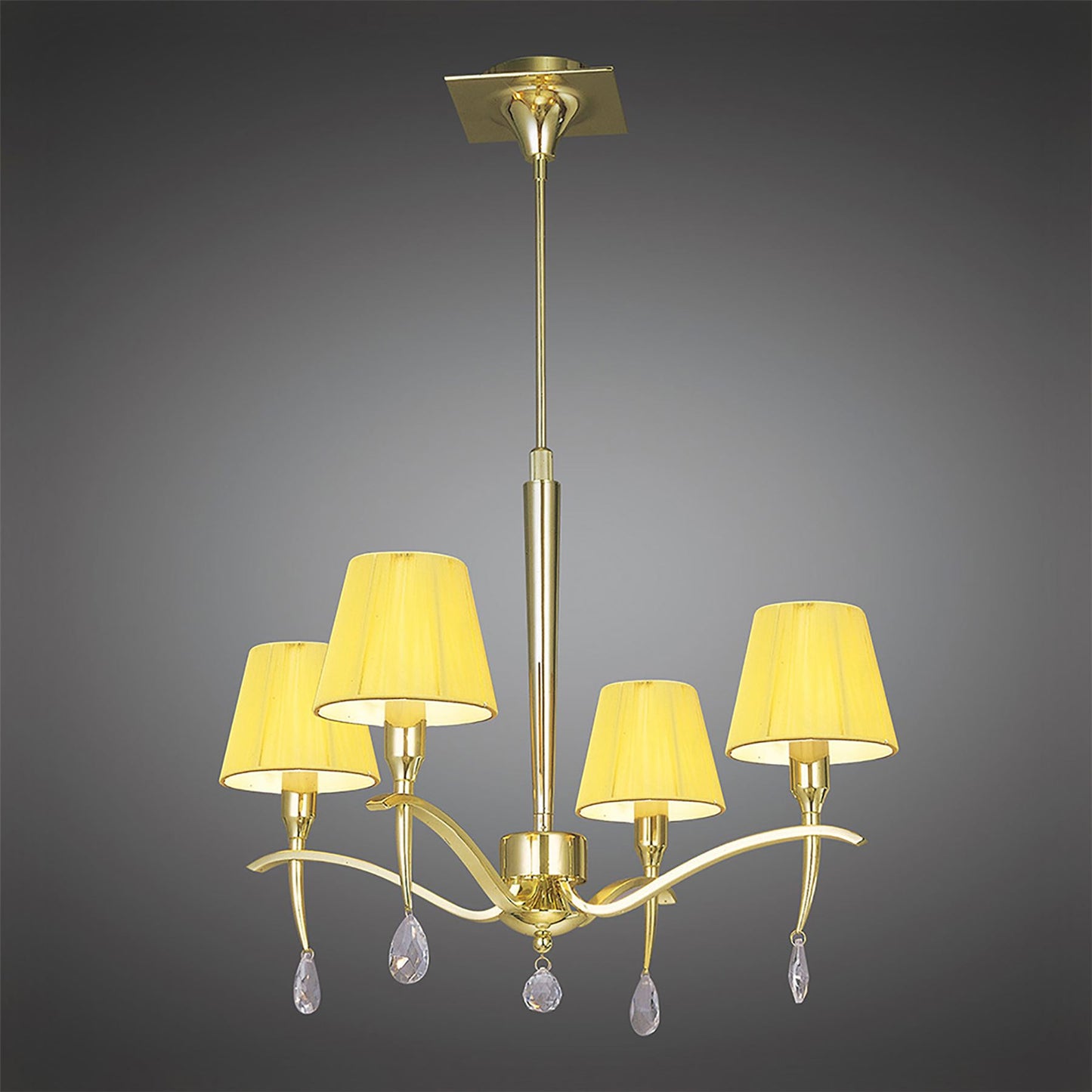 Mantra Siena 55cm Pendant Round 4 Light E14, Polished Brass with Amber Cream Shades and Clear Crystal