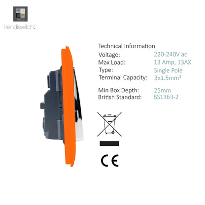 Trendi 1 Gang Artistic Modern Glossy 13 Amp Switched Tactile Plug Socket Orange