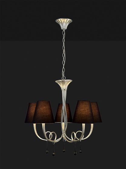 Mantra M6208 Paola Pendant 70cm Round, 5 x E14 (Max 40W), Silver Painting, Black Shades