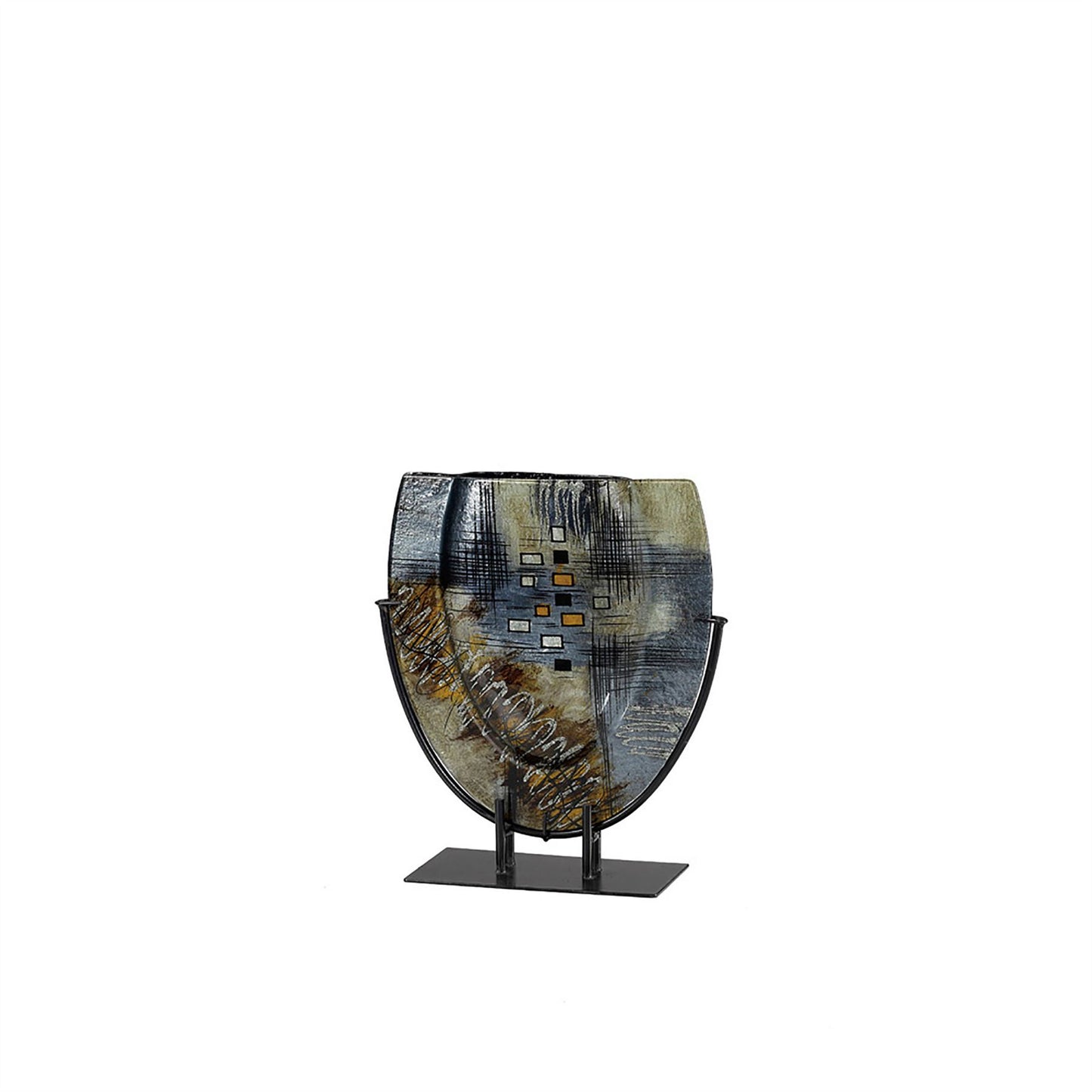 Diyas Home (DH) Kiana Glass Art Vase with Stand Blue/Multi-Colour Glitter
