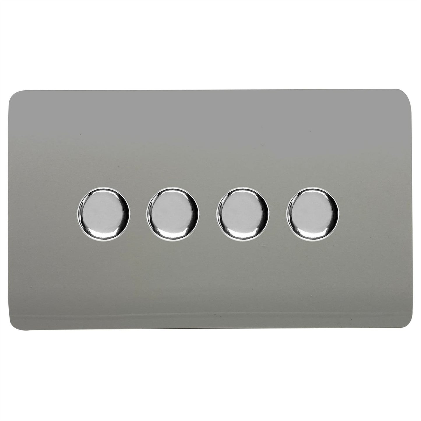 Trendi 4 Gang 2 Way 240V 100w LED Dimmer Screwless Raised Front Plate Plastic Artistic Modern Glossy 10 Amp Chrome Single Electrical Wall Light Switch in Light Grey - ART-4LDMLG