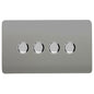 Trendi 4 Gang 2 Way 240V 100w LED Dimmer Screwless Raised Front Plate Plastic Artistic Modern Glossy 10 Amp Chrome Single Electrical Wall Light Switch in Light Grey - ART-4LDMLG