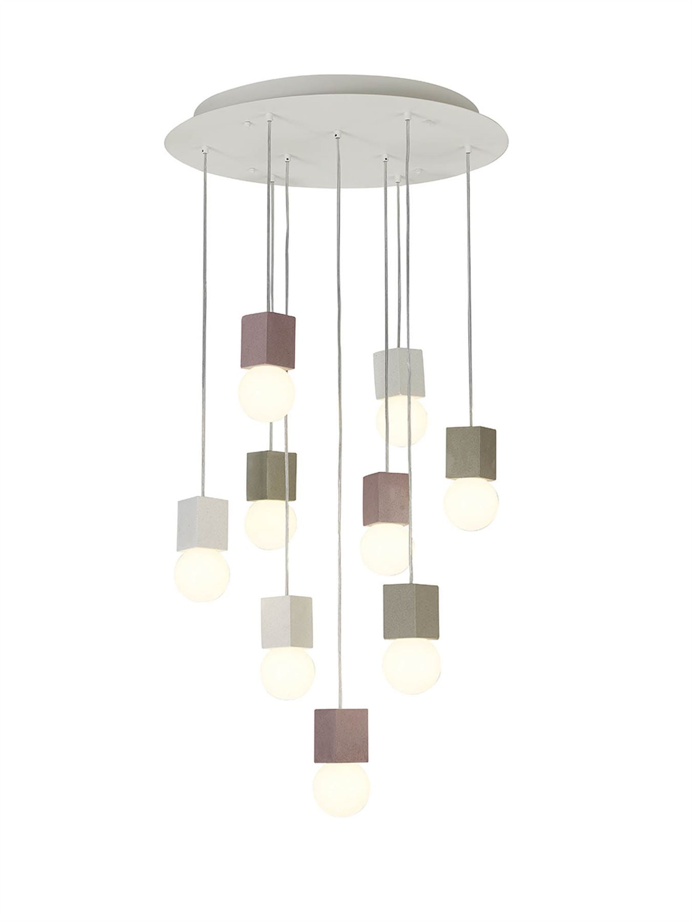 Mantra Galaxia 60cm Pendant Square, 9 Light E27, White/Grey/Red Cement, White Base & Cable