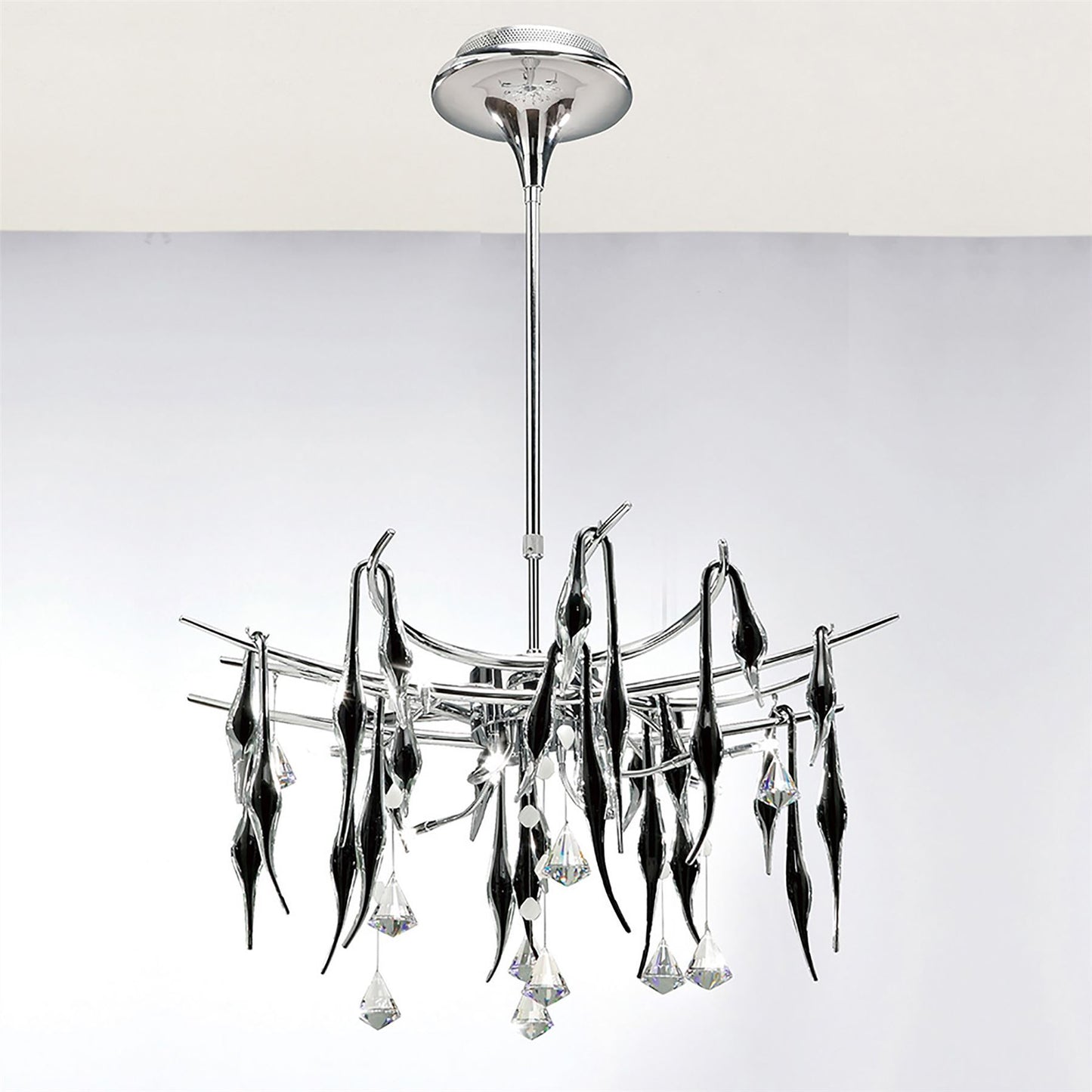 Diyas Cygnet  11 Light G4 Polished Chrome/Black Glass/Crystal, NOT LED/CFL Compatible Ceiling Pendant Light Fitting