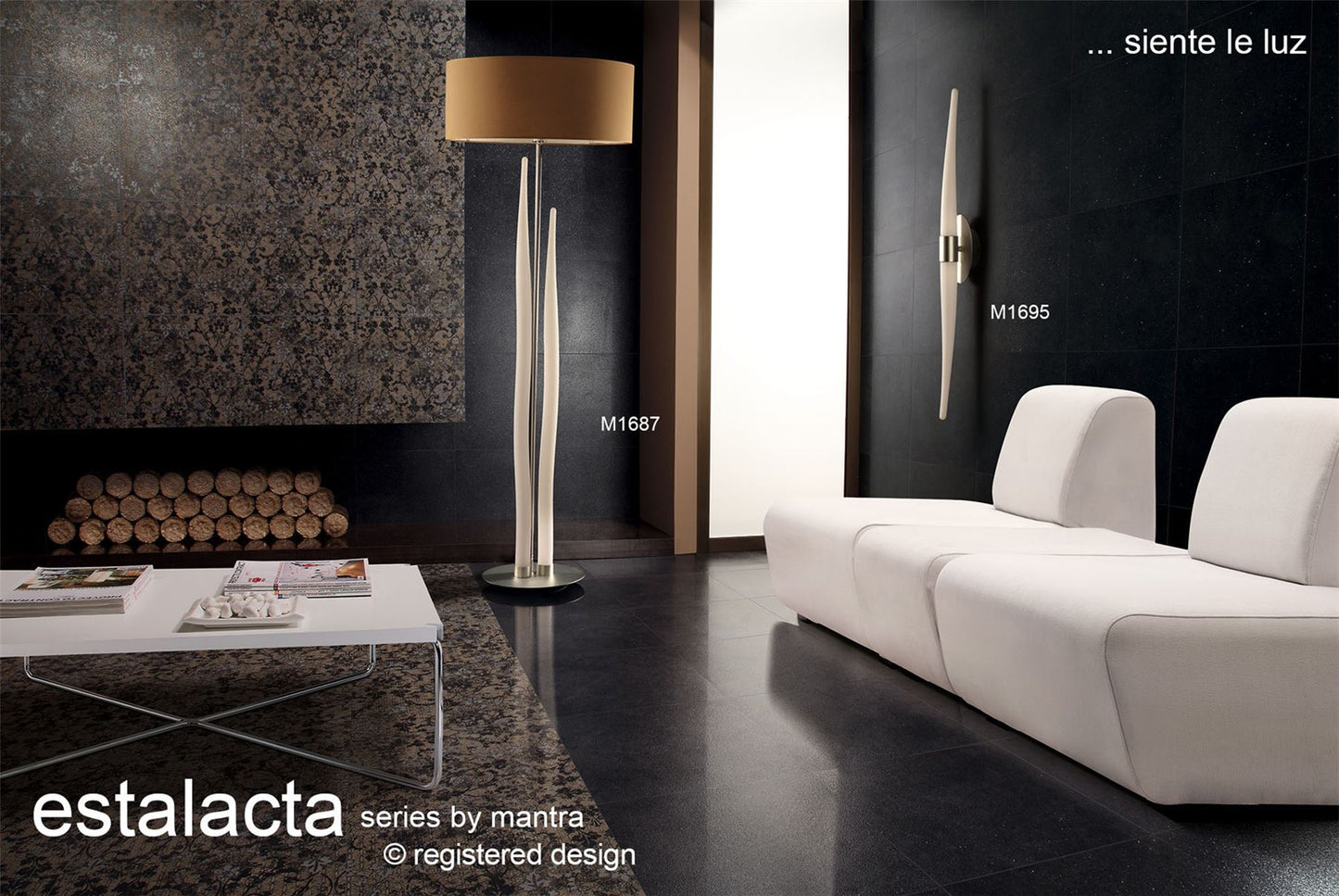 Mantra Estalacta Floor Lamp 3 Light GU10 Indoor, Silver/Opal White with Black Shade