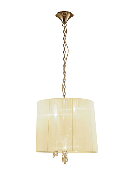 Mantra Tiffany 50cm Pendant 3+3 Light E14+G9, French Gold with Cream Shade & Clear Crystal