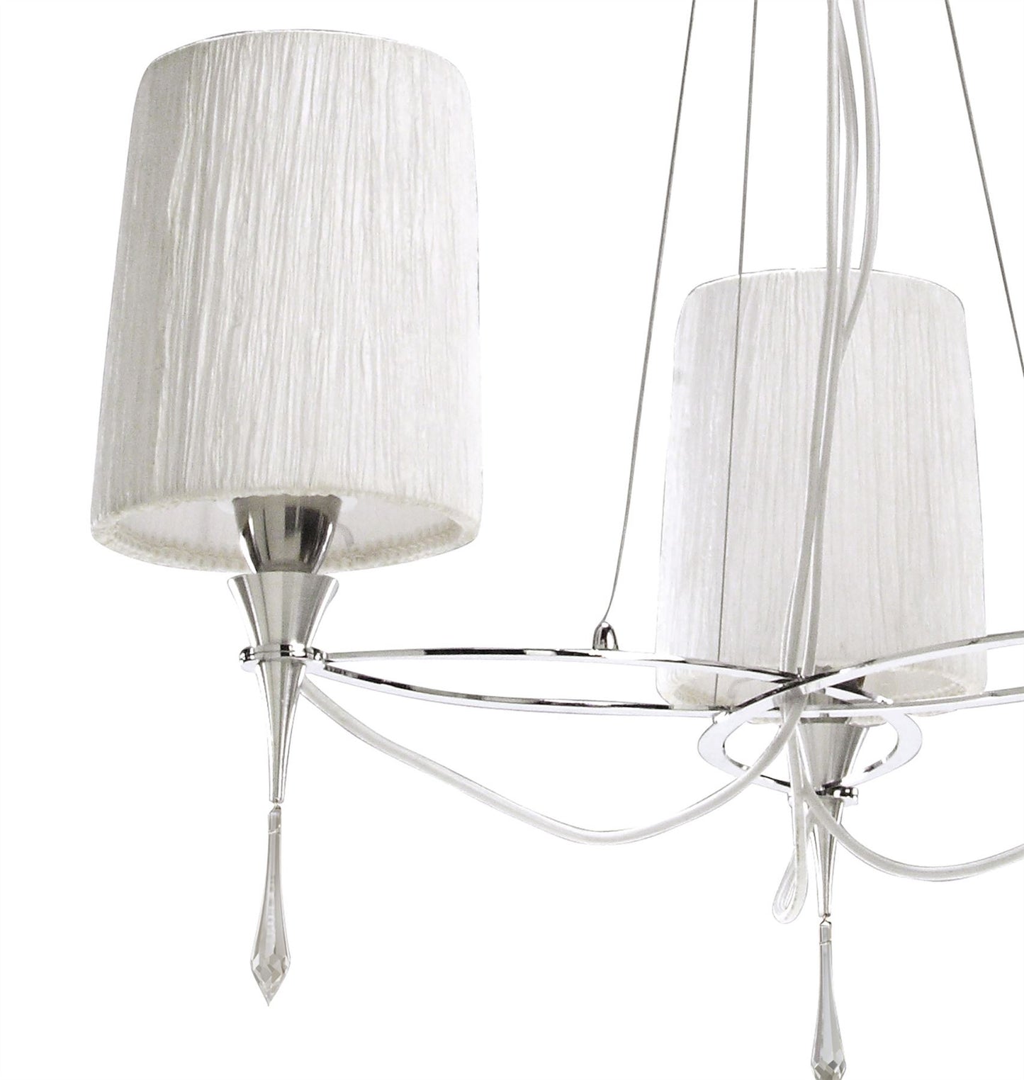 Mantra Lucca 65cm Pendant 3 Light E27, Polished Chrome with White Shades & Clear Crystal