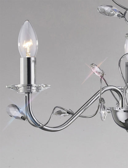 Diyas Willow 50cm  WITHOUT SHADE 3 Light E14 Polished Chrome/Crystal Ceiling Pendant Light Fitting