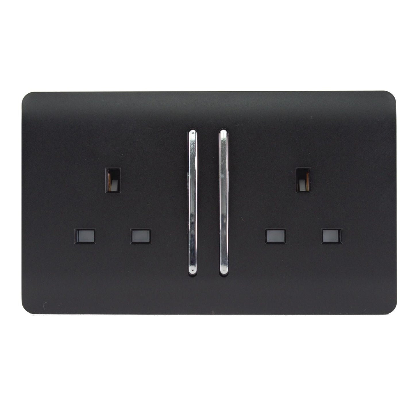 Trendi 2 Gang Artistic Modern Glossy 13 Amp Switched Plug Socket Matt Black (7 Pack)