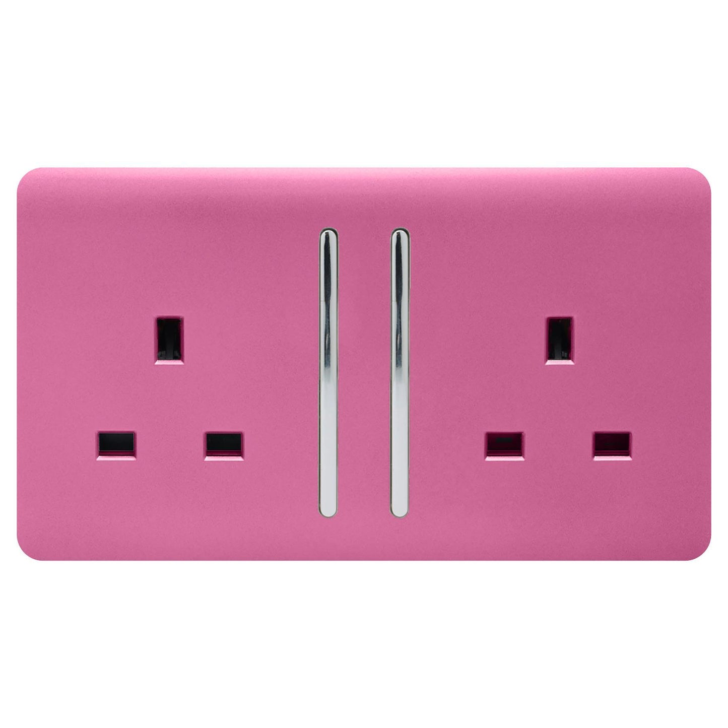 Trendi 2 Gang Artistic Modern Glossy 13 Amp Switched  Plug Socket Pink (3 Pack)