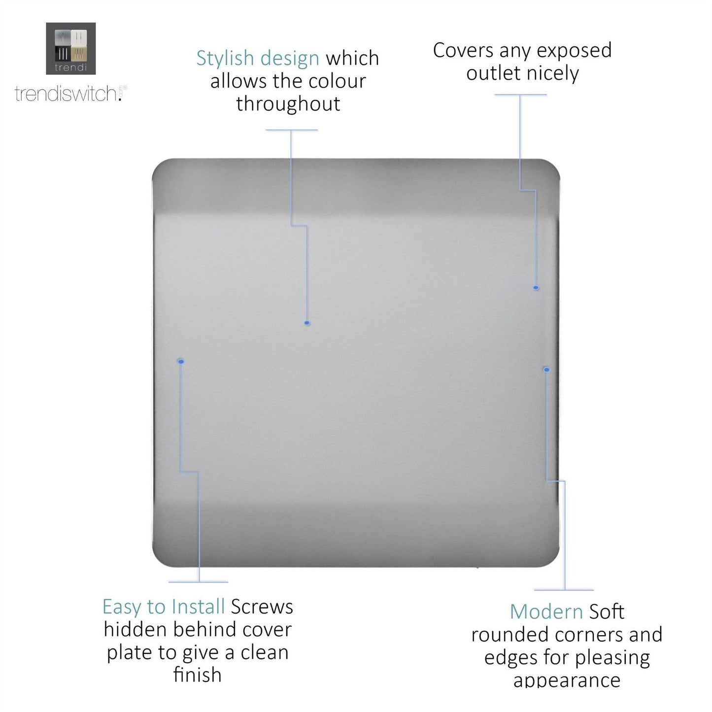 Trendi Artistic Modern Glossy Tactile Single Blanking Plate Stainless Steel