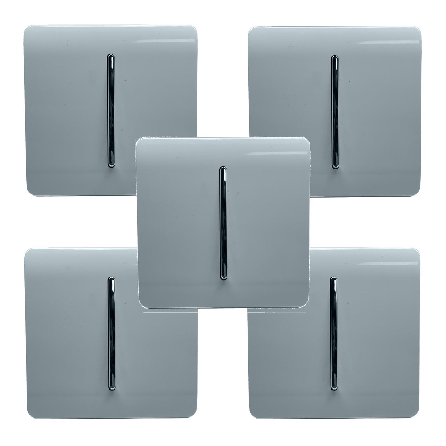 Trendi 1 Gang 2 Way 240V Screwless Artistic Modern Glossy 10 Amp Chrome Rocker Electrical Wall Light Switch in Cool Grey (5 pack)