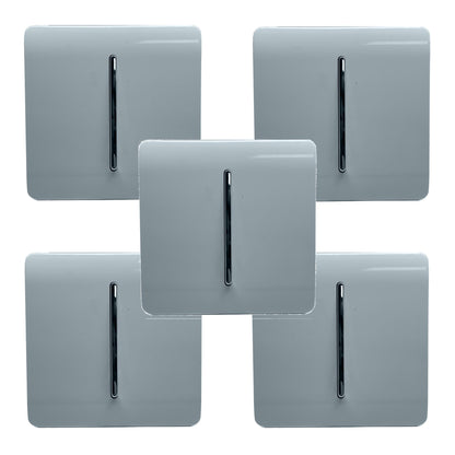 Trendi 1 Gang 2 Way 240V Screwless Artistic Modern Glossy 10 Amp Chrome Rocker Electrical Wall Light Switch in Cool Grey (5 pack)