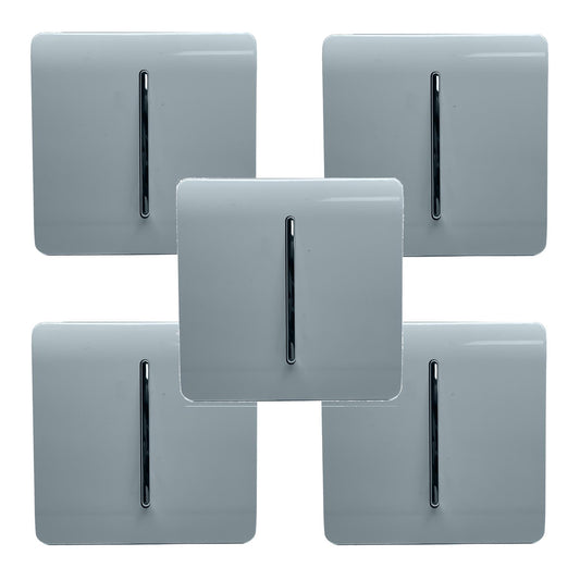 Trendi 1 Gang 2 Way 240V Screwless Artistic Modern Glossy 10 Amp Chrome Rocker Electrical Wall Light Switch in Cool Grey (5 pack)