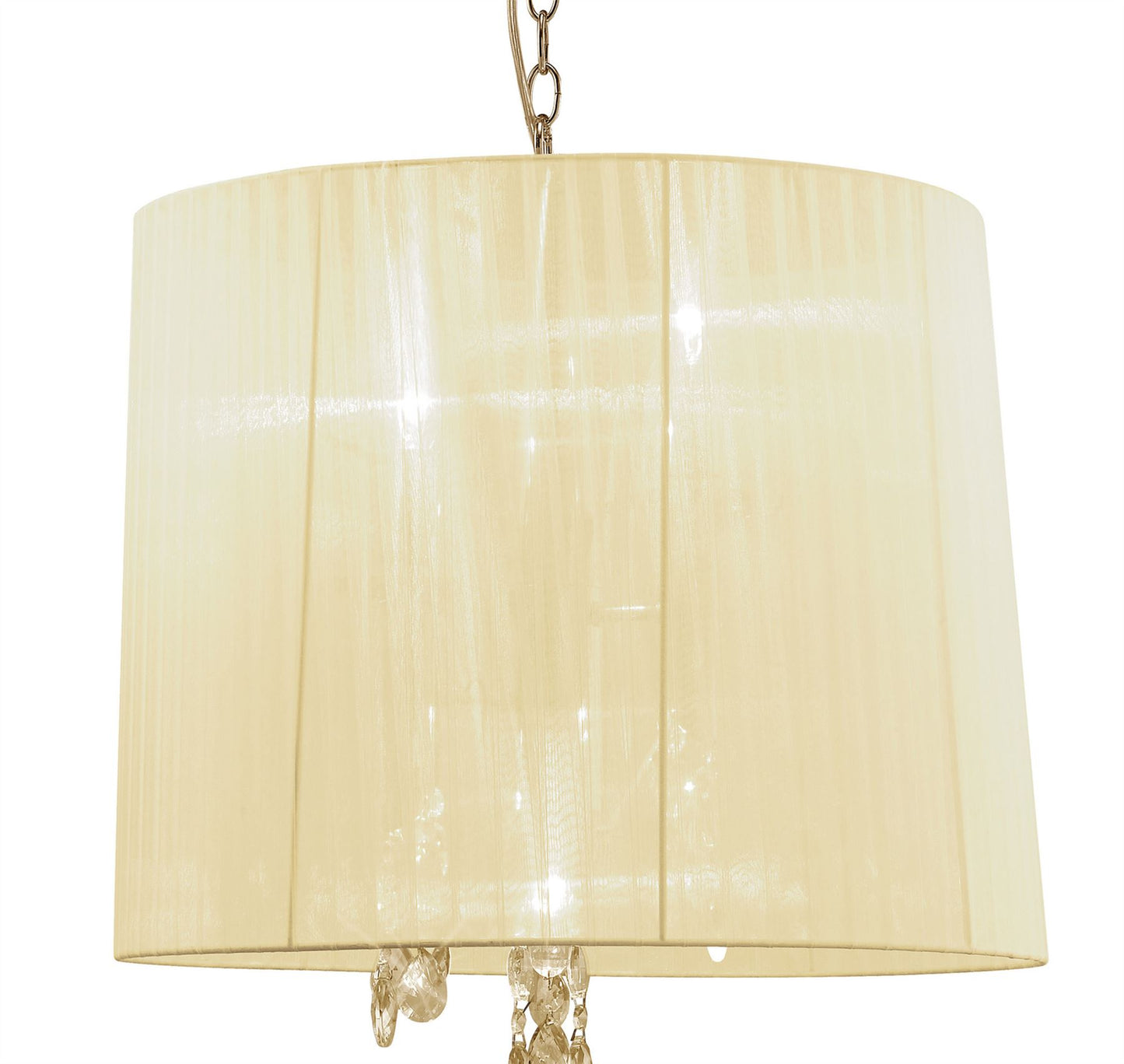Mantra Tiffany 50cm Pendant 3+3 Light E14+G9, French Gold with Cream Shade & Clear Crystal