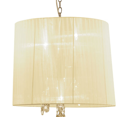 Mantra Tiffany 50cm Pendant 3+3 Light E14+G9, French Gold with Cream Shade & Clear Crystal