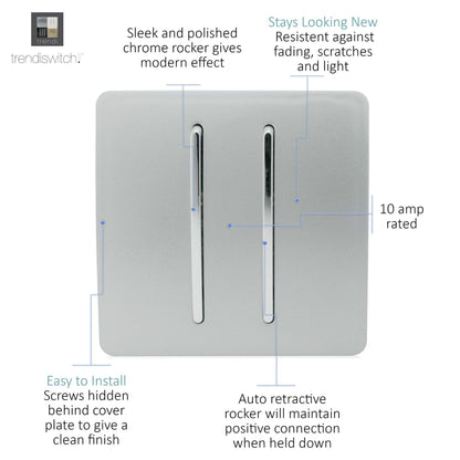 Trendi Artistic Modern Auto Retractive 2 Door Bell Switch Silver ART-2DBSI