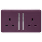 Trendi 2 Gang Raised Artistic Modern Glossy Screwless 13 Amp Single Pole with Chrome Switched UK Standard Electrical Double Wall Plug Socket in Plum Purple - ART-SKT213LPL