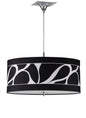 Mantra Manhattan 50cm Pendant Small 3 Light L1/SGU10, Polished Chrome/Frosted Glass with Black Patterned Shade, CFL Lamps INCLUDED