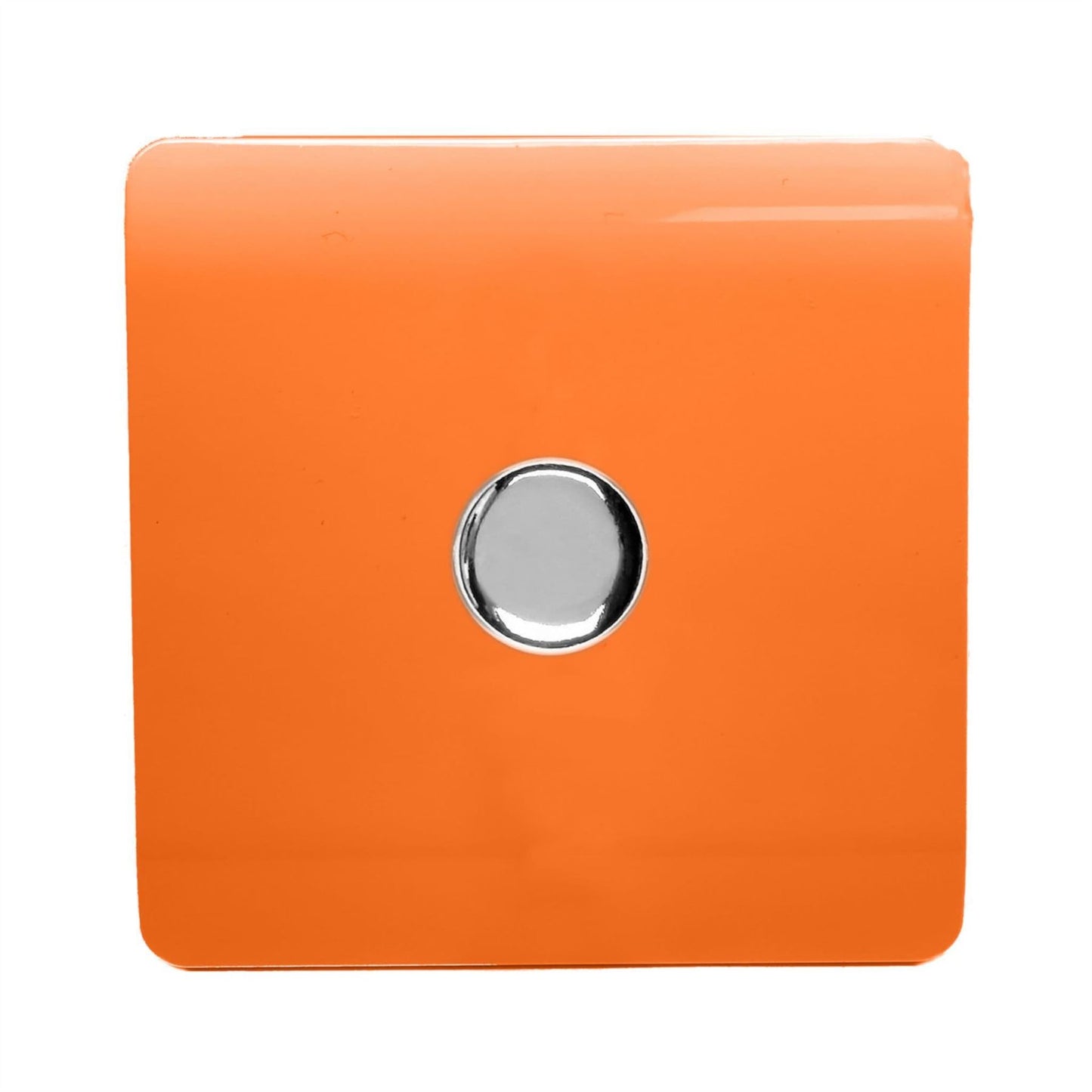 Trendi 1 Gang 2 Way 240V 100w LED Dimmer Screwless Raised Front Plate Plastic Artistic Modern Glossy 10 Amp Chrome Single Electrical Wall Light Switch in Sunset Orange- ART-LDMOR